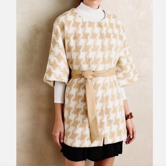 Anthropologie Elevenses Houndstooth Wrap Coat Career Preppy Academia - Picture 3 of 11